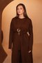 Women's Knitwear Fabric Belted Basic 3-Piece Abaya Set 8617 Brown - 4