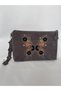 Naya Women's Suede Portfolio Bag Butterfly Embroidered Zippered Wrist Strap Clutch - 2