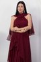 Halter Neck Skirt with Ruffle Shawl Detail Chiffon Dress Eli̇6110 - 2