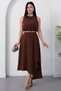 Crew Neck Chain Belted Crepe Dress Grs3992