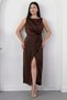 Square Neck Ruched Waist Slit Dress YZC25Y223 - 6