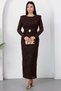 Wide Collar Shoulder Padded Glitter Tulle Dress Grs4197