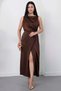 Square Neck Ruched Waist Slit Dress YZC25Y223 - 3
