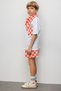 Red Popcorn Figured Checkerboard Patterned Short Sleeve Kids T-Shirt Shorts Two-Piece Set - Cleo - 4