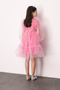 Pink Off-Shoulder Ruffle Detailed Starry Long Sleeve Girls' Dress - Stella - 4