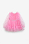 Pink Off-Shoulder Ruffle Detailed Starry Long Sleeve Girls' Dress - Stella - 6