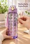 3-Piece Transparent Motivational Unscented Stickered Sports Water Bottle Flask with Straw Portable Water Bottle Soft Purple - 3