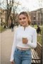 White Darkalip Sli̇mfi̇t Long Sleeve Short Zipper Finger Detail Ribbed Camisole Bodysuit - 4