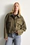 Balloon Fit Jacket with Collar, Zipper and Snap Closure Jacket Coat H3823Ax26Au - 3