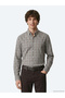 Gray Checkered Regular Fit Long Woven Casual 100% Cotton Shirt