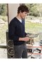 Navy Blue Plain Knitted Wool Blended Sweater - 2