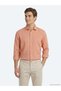 Salmon Plain Regular Fit Long Woven Casual Cotton Blend Shirt - 3