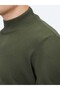 Khaki Half Turtleneck Jacquard Wool Blend Knit Sweater - 5