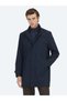 Navy Blue Oversize Fit Double-Breasted Collar Woven Top Coat - 2