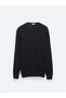Navy Blue Crew Neck Plain Knit Wool Blended Sweater - 7