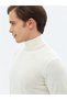 Ecru Full Turtleneck Plain Knit Wool Blended Sweater Sweater - 4
