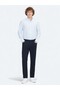 Navy Blue Woven Slim Fit Casual Trousers