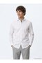 Men's White Plain Woven Long Sleeve Shirt