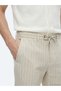 Beige Striped Woven Jogging Fit Casual Linen Blend Trousers - 4