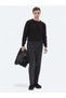 Black Crew Neck Plain Knit Cotton Blended Sweater - 2