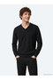 Black V-Neck Plain Knit Wool Blended Sweater - 4
