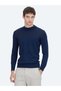 Light Navy Half Turtleneck Jacquard Wool Blend Knitwear Sweater