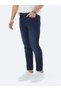 Navy Blue Slim Fit Denim Cotton Blended Trousers - 2