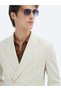 Beige Striped Modern Fit Linen Blend Jacket - 4