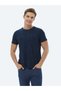 Navy Blue Jacquard Crew Neck Cotton Blended T-Shirt