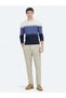 Navy Blue Crew Neck Jacquard Cotton Blend Knit Sweater - 2
