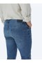 Navy Blue Slim Fit Denim Cotton Blended Trousers - 4