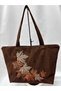 Alya Women's Suede Embroidered Tote Bag Large Size Zippered Shoulder Bag 43X30 cm - 2