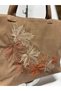 Alya Women's Suede Embroidered Tote Bag Large Size Zippered Shoulder Bag 43X30 cm - 3