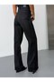 Women's Draped Straight-Cut Denim Trousers with Rope Tassel Detail on the Side - 2