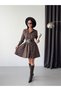 Women's Plaid Patterned Buttoned Leather Belted Mini Dress - 6