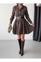Women's Plaid Patterned Buttoned Leather Belted Mini Dress