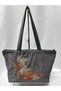 Alya Women's Suede Embroidered Tote Bag Large Size Zippered Shoulder Bag 43X30 cm - 2