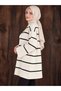 White Oversized Striped Half Fisherman Women's Knitwear Tunic Sweater - 3