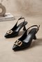 Women's Sante Black Leather Buckle Detailed Heeled Shoes - 5