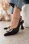 Women's Sante Black Leather Buckle Detailed Heeled Shoes - 8