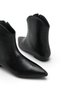 Women's Faux Leather Pointed Toe Short Heeled Cowboy Zippered Casual and Office Boots Black - 6