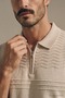 Men's Comfort Short Sleeve Beige Knitwear Polo Neck T-Shirt - 3