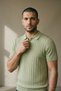 Men's Trendy Striped Green Polo Collar Knitwear T-Shirt