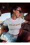 Women's White Its All Good Printed Crew Neck Oversize Crop T-shirt - 4