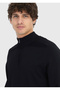 Black Half Turtleneck Plain Knit Sweater - 3