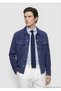 Blue Plain Regular Fit Leather Jacket