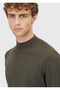 Khaki Bato Collar Plain Knitted Wool Blended Sweater - 4