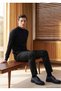 Navy Blue Half Turtleneck Plain Knit Wool Blended Sweater - 2