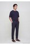 Navy Blue Plain Woven Jogging Fit Casual Trousers - 3