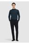 Navy Blue Plain Knitted Modern Fit Classic Wool Blend Trousers
